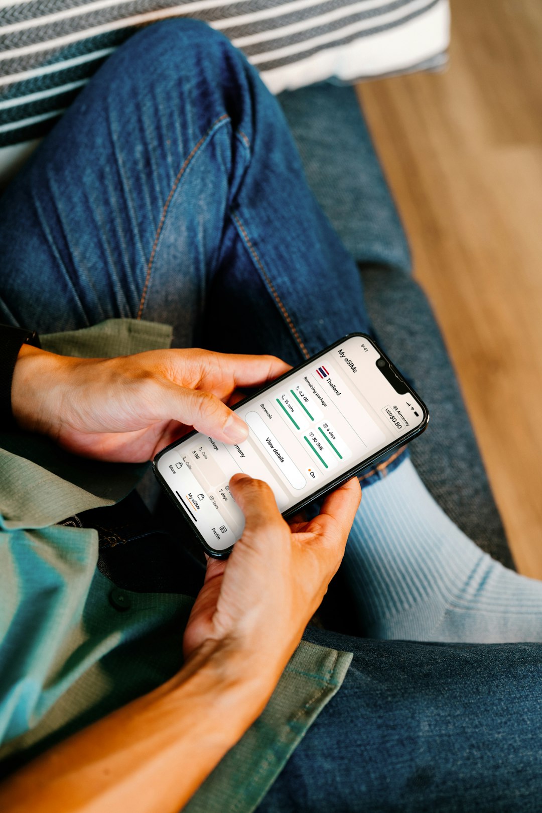 Person using ATT phone while traveling internationally